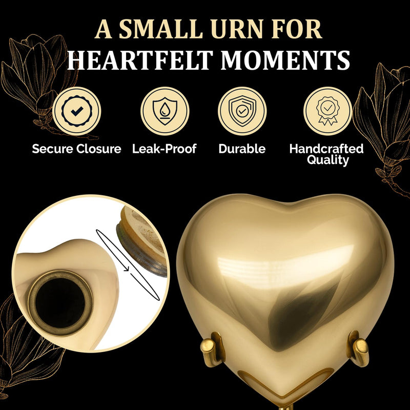 [Australia] - Mini Urn for Human Ashes ‚Äì Keepsake Urn for Ashes ‚Äì Small Heart Urn Memorial with Stand ‚Äì A Beautiful Heart Shaped Tribute for Women, Men, Baby & Infant (Golden, Small) Golden 