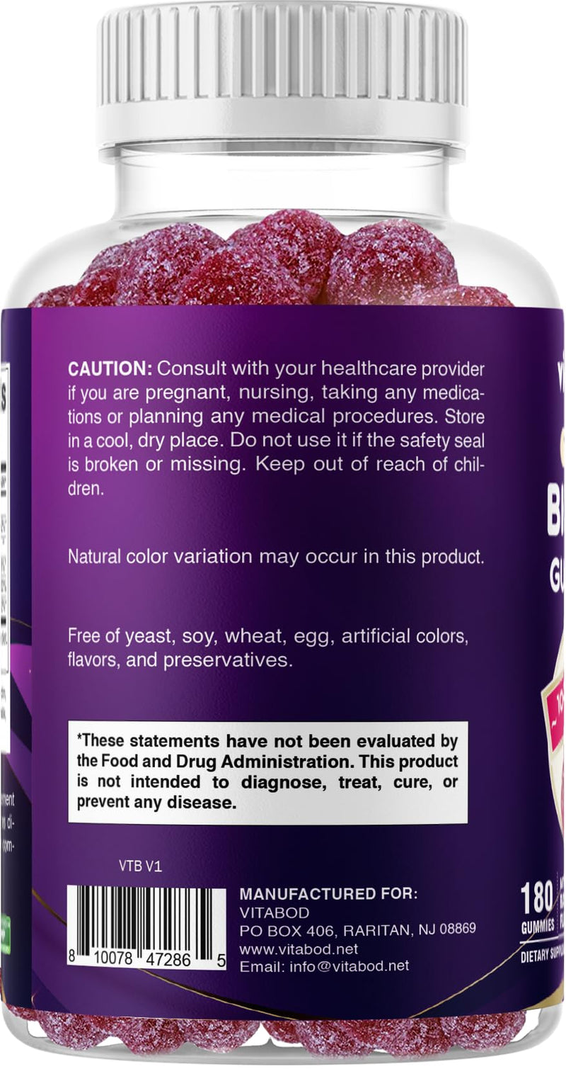 Vitabod Biotin Gummies 10,000 mcg – 180 Vegan Gummies Hair, Skin & Nails Support for Women, Men & Kids – Non-GMO, Gluten-Free, Delicious Flavor