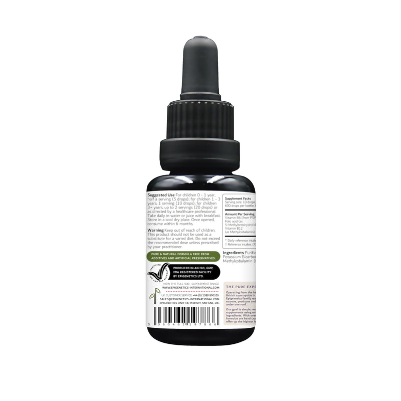5-MTHF + B12 + B6 for Children 30ml | Active Methylfolate Drops with Quatrefolic® | Methyl B12 & P5P Vitamin B6 | Child-Friendly Liquid Formula | UK Made