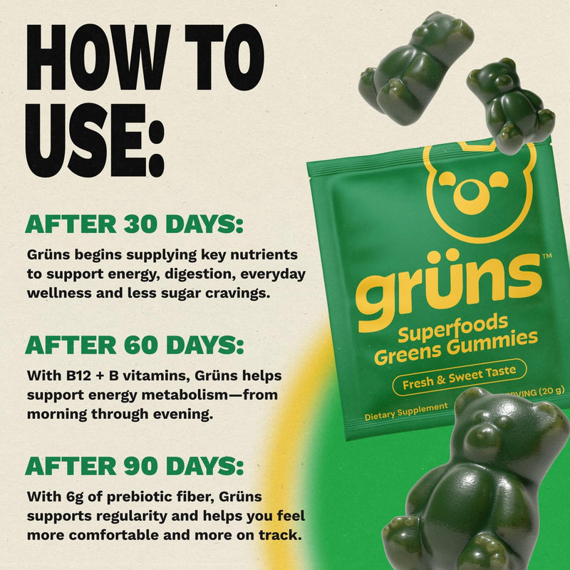 Adult Greens Gummies & Daily Multivitamin, Prebiotic Fiber, 10 ct | Daily Supplement for Men and Women with Vitamins, Minerals, Adaptogens, and Fiber 10 Count (Pack of 1)