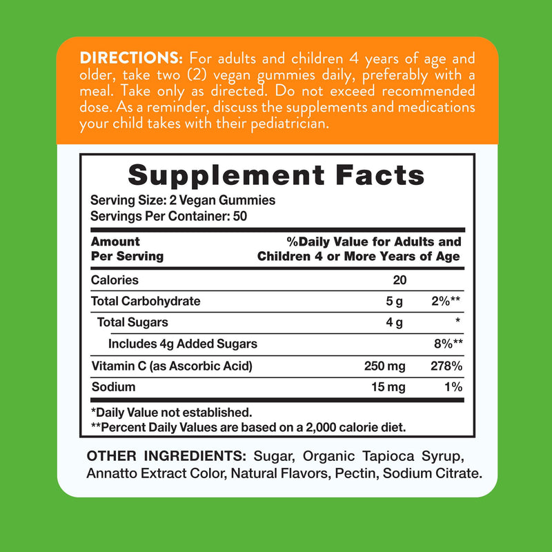 Nature's Truth Vitamin C Gummies | 250 mg Vitamin C | 100 Count | Orange Flavor | Vegan, Non-GMO & Gluten Free Supplement