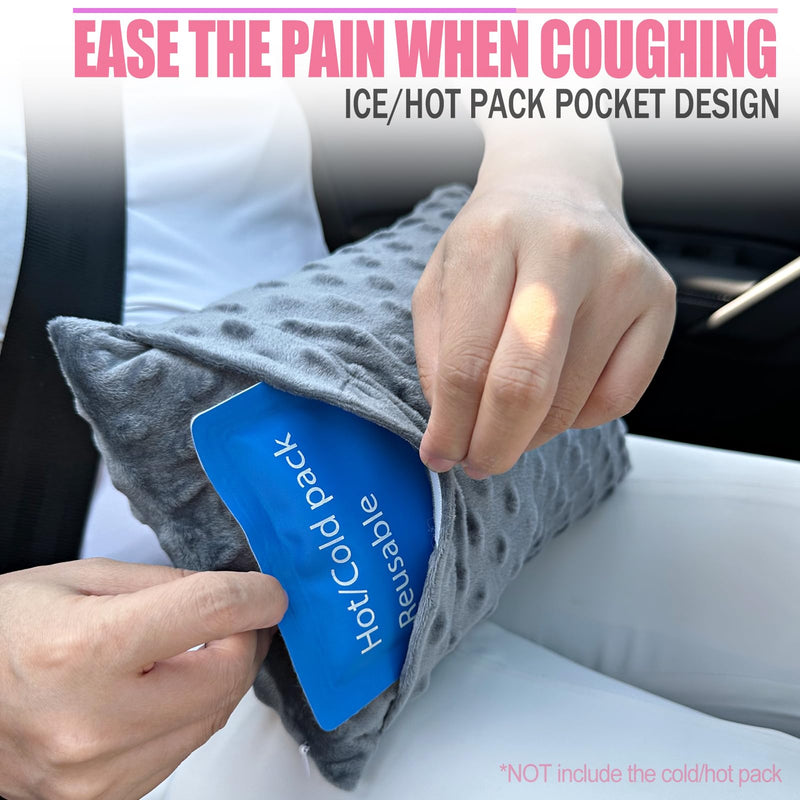 [Australia] - Tiny Hysterectomy Pillow Small Hysterectomy Recovery Must Haves Products Gifts Soft Post Surgery Pillows with Ice Pack Pocket for Abdominal Surgery Cushion Cough Pillow, Minky Dot Dark Gray 