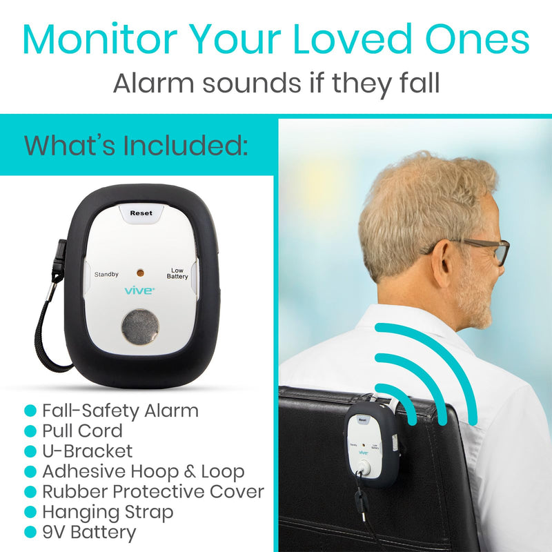 [Australia] - Vive Magnet Pull Cord Chair Alarm for Elderly Adults - Bed Alarm - Fall Prevention for Elderly Dementia Patients - String Exit Alert Detection for Caregivers Monitoring Seniors - Batteries Included White 