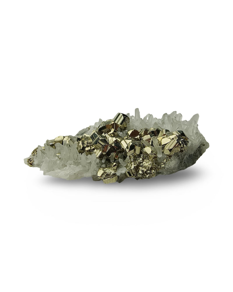 Natural Pyrite Crystals with Clear Quartz Crystal from Peru - Authentic Specimen Formed by Clusters & Druses of White Quartz and Pyrite Stone | for Collection, Decoration or Gifting (8 to 9 Ounce) 8 to 9 Ounce