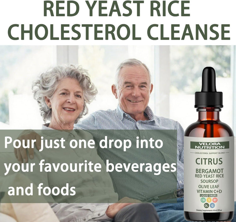 [Australia] - Red Yeast Rice Drops - Cholesterol Support Blend with Citrus, Bergamot, Red Yeast Rice, Soursop, Olive Leaf, Vitamin B+C, Natural, Non-GMO, Vegan, Dietary Supplement, 2 fl. oz. (60ml) 