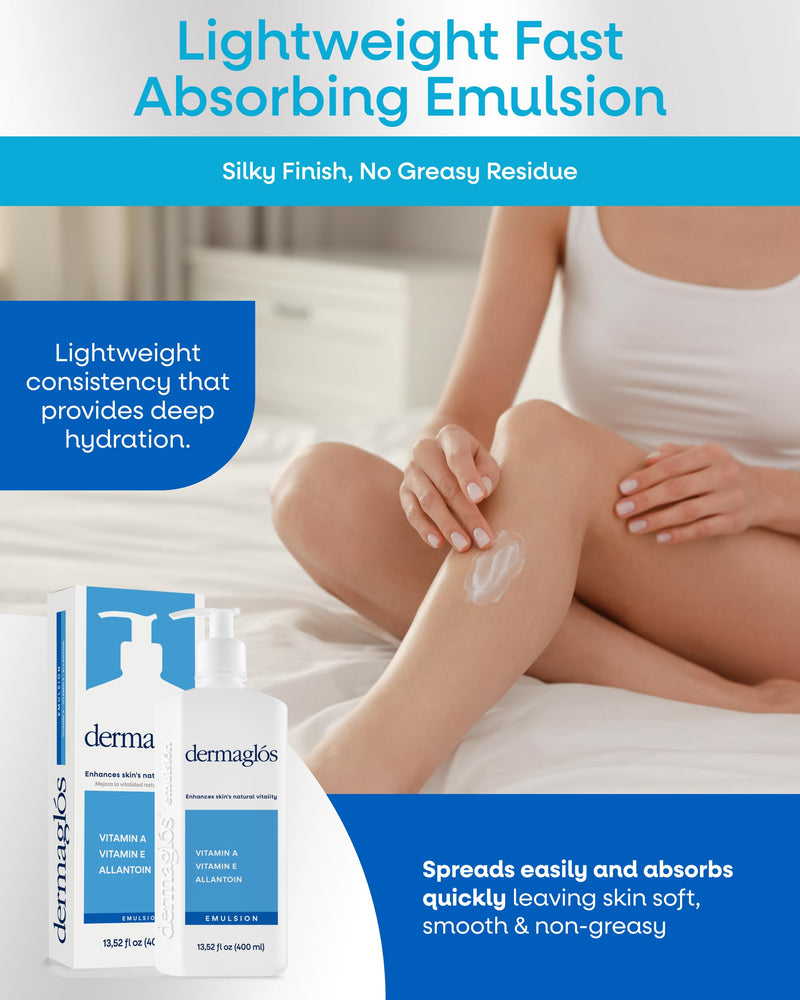 Dermaglós Moisturizing Body Lotion for Dry Skin with Extra, 13.52 Fl Oz | Vitamin E & Allantoin, Regenerating Lightweight Moisturizer for Stretch Marks, Tattoos Aftercare, Scars & Wrinkles 13.52 Ounce (Pack of 1)