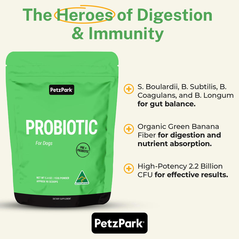 Probiotic for Dogs - Grain-Free Digestive Support Powder for Diarrhea, Bloating & Gas - Promotes Immune Support & Oral Health - Reduces Paw Licking, Allergies & Yeast Infections - 5.4 oz - 90 Scoops - PawsPlanet Australia