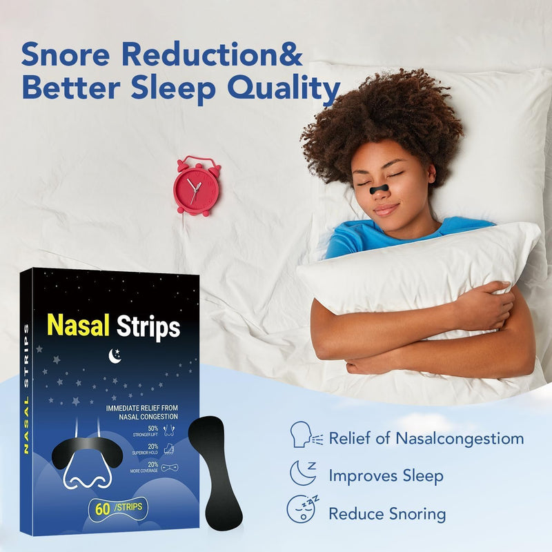 [Australia] - Nasal Strips for SnoringÔºà60 Count),Extra Strength Nasal Strips for Breathing,Hypoallergenic Strong Nose Strips Tape, Boost Oxygen Inhale, Improve Sleep Quality,Latex Free Snore Reducing Aids Black 