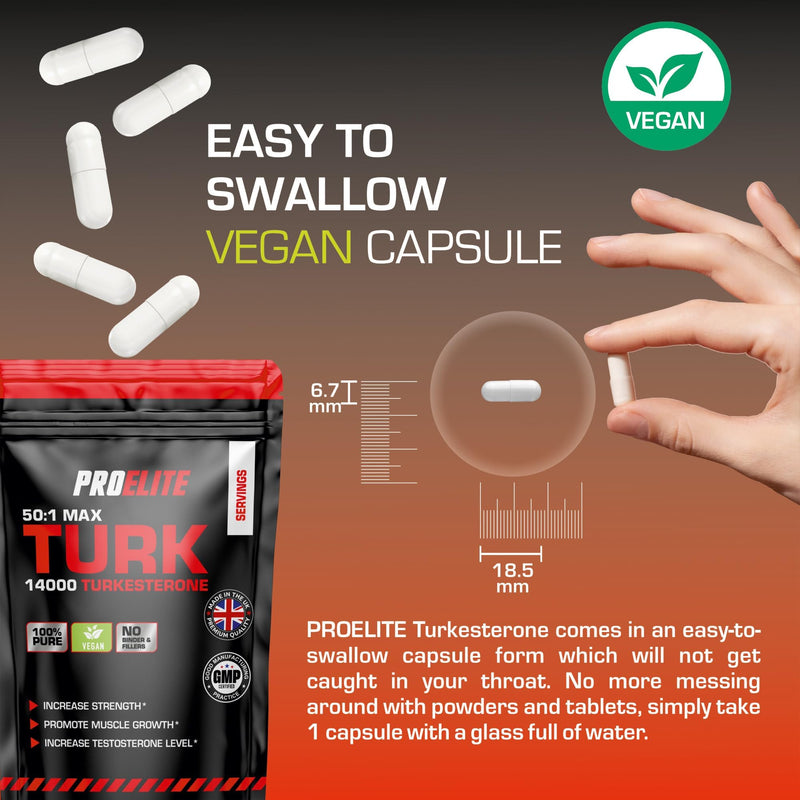 Turkesterone 14000mg 120 Capsules – 50:1 Extract | High Strength Vegan Supplement | Supports Strength, Muscle Performance & Recovery | Made in The UK by PROELITE 120 count (Pack of 1)