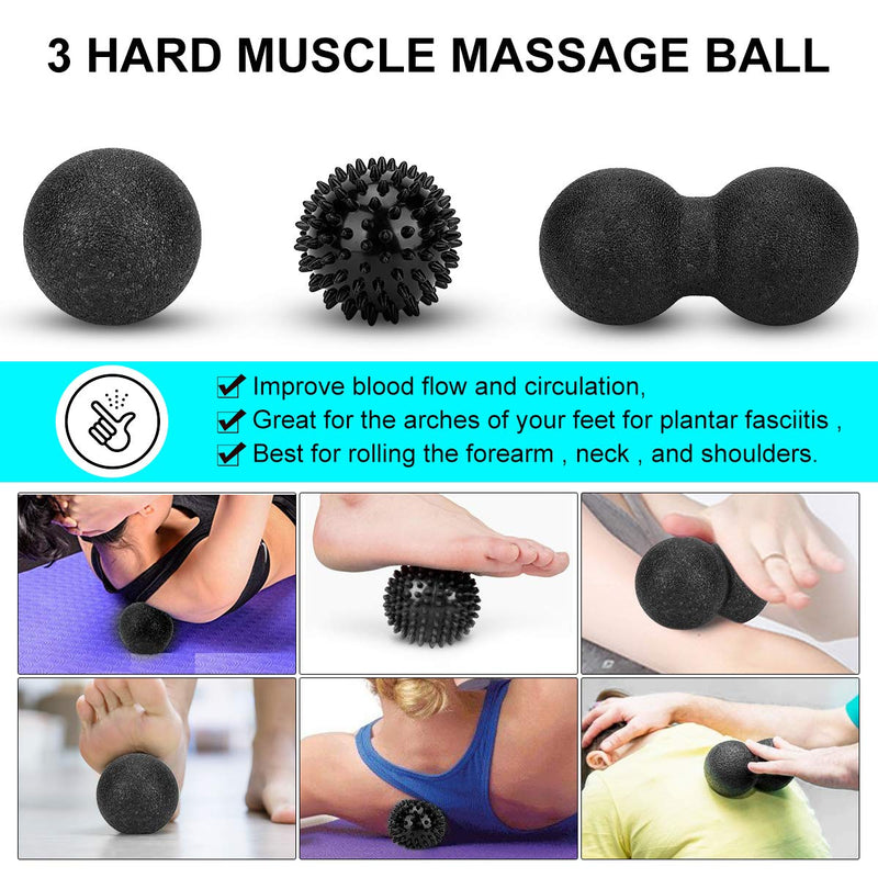 Foam Roller Set - High Density Back Roller, Muscle Roller Stick | Foot Fasciitis Ball, Stretching Strap, Massager Ball for Whole Body Physical Therapy & Exercise, Back Pain, Leg, Deep Tissue 12-inch Foam Roller