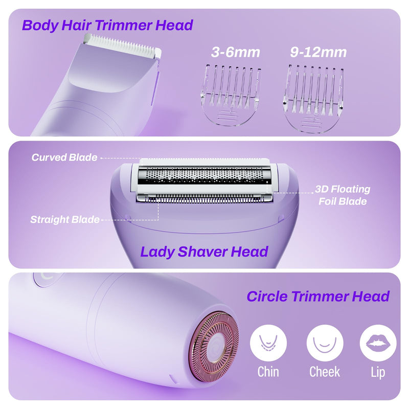 [Australia] - Bikini Trimmer for Women, 3 in 1 Electric Razors for Women - Cordless Body Shaver for Trip - IPX7 Waterproof with LED Display, Ceramic Blade, Rechargeable Lady Trimmer for Underarm Body Leg Face 