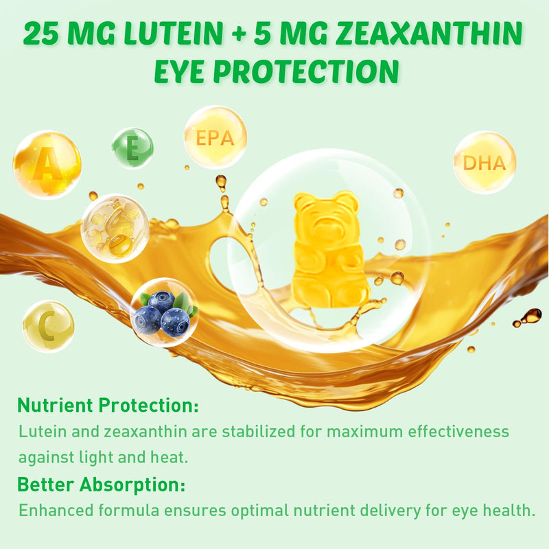 Lutein and Zeaxanthin Supplements Gummies with Astaxanthin & Bilberry Extract - Eye Vitamins with Omega-3, Vitamins A, C, E, D3 & Zinc for Vision Health - Sugar Free, Mango Flavor, 120 Count 60 Count (Pack of 2)