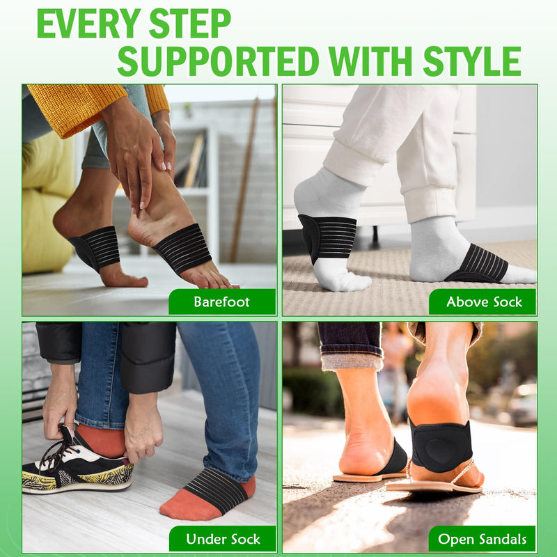 [Australia] - Ailaka 2 Pairs Arch Supports Compression Padded Plantar Fasciitis Bandages for Pain Relief and Sore Flat Feet, Heel Spurs (Black and Gray, One Size) Grey 