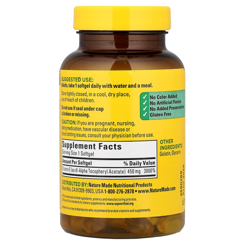 Nature Made Vitamin E 1000 IU (dl-Alpha) Softgels 60 Ct Unflavored 60 Count (Pack of 1)
