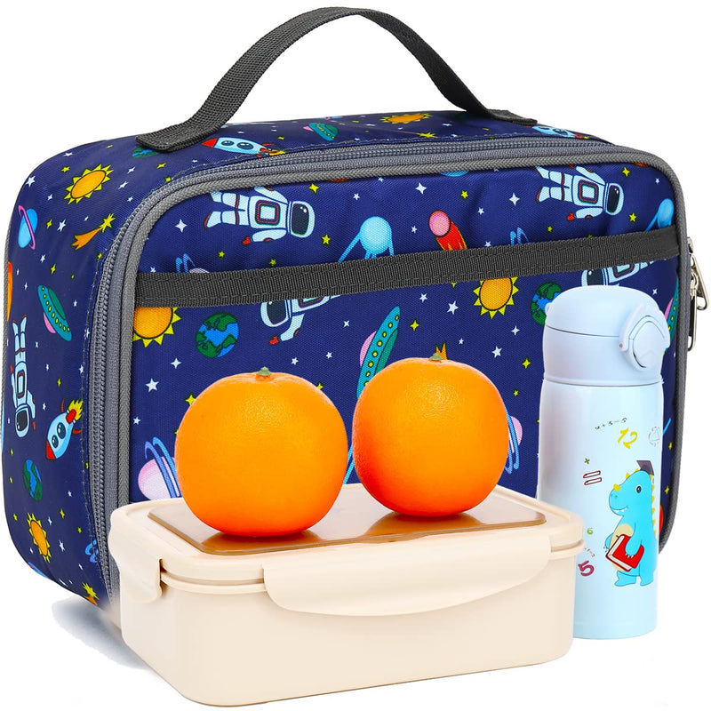 [Australia] - FlowFly Kids Lunch box Insulated Soft Bag Mini Cooler Back to School Thermal Meal Tote Kit for Girls, Boys, Astronaut Multicolor 
