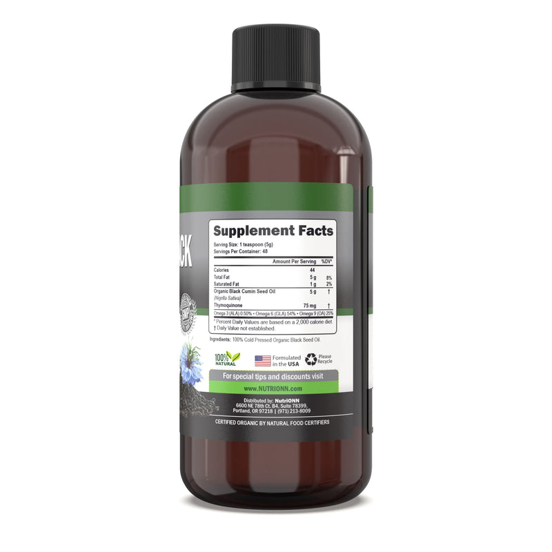 [Australia] - Organic Black Seed Oil - USDA Certified Organic Black Cumin Seed Oil Liquid – High Thymoquinone Content – Non-GMO and Cold-Pressed – Rich Source of Omega-6 & Omega-9 Fatty Acids - 8 Oz 