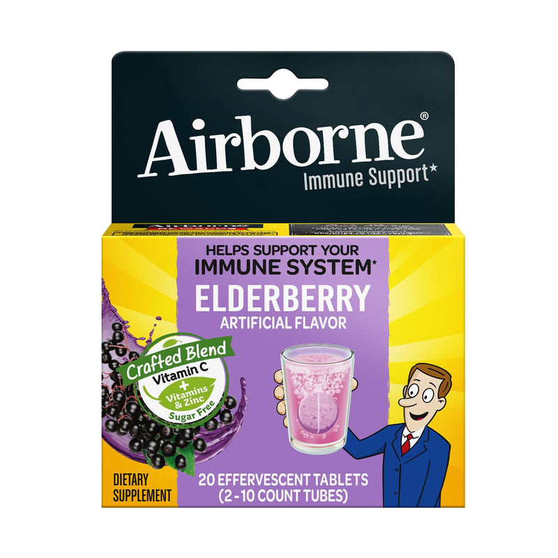 Airborne 1000mg Vitamin C Immune Support Elderberry Effervescent Tablets, 20ct 20 Count (Pack of 1)
