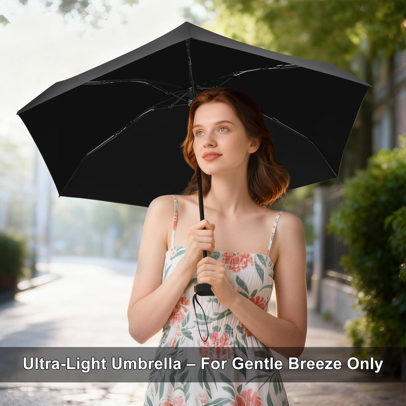 Mini Travel Umbrella, Ultra Waterproof Flat Compact Small for Pocket Purse | Super Waterproof, Foldable Flat Design, Ultra Compact 6-Fold to 5.9 Inch, Lightweight Portable Fits Light Rain 02.Black 2pcs