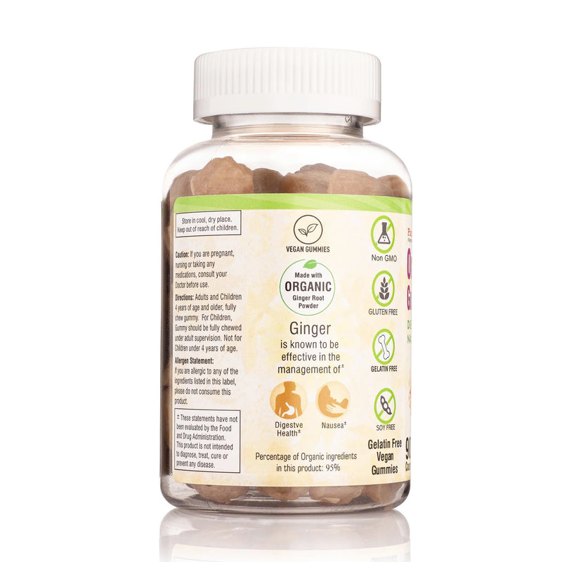 [Australia] - USDA Organic Ginger Gummies 200mg 90 Count for Nausea Management and Digestive Health 
