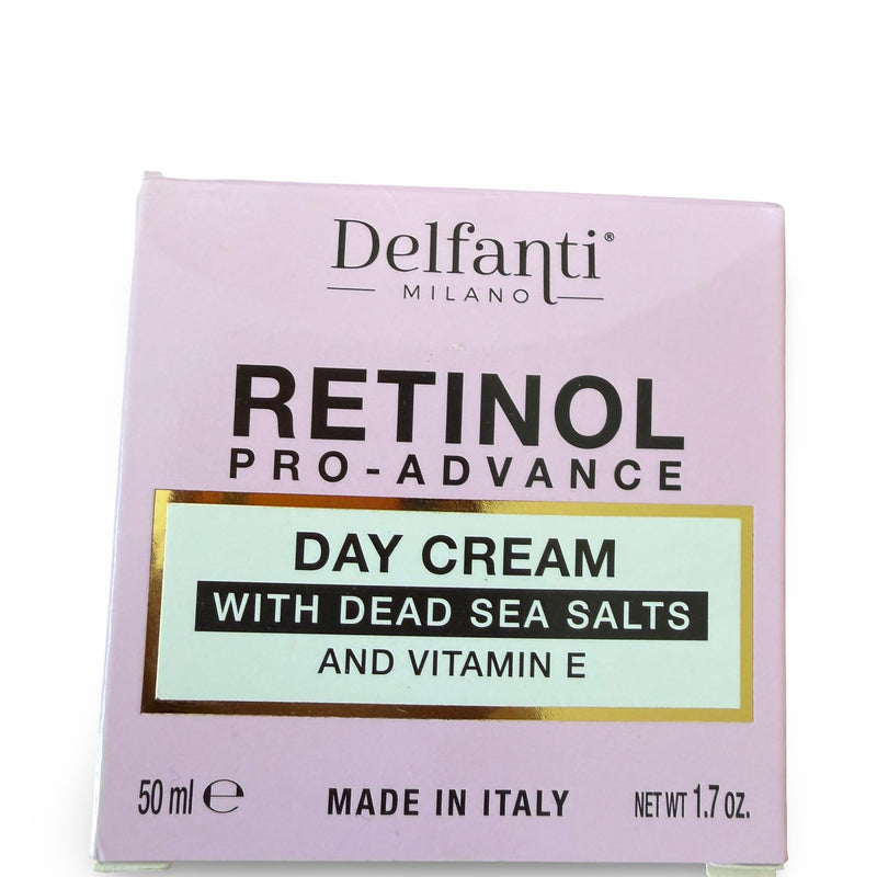 Delfanti Milano, Retinol Pro Advance Day Cream with Dead Sea Salts and Vitamin B, Anti Aging Moisturizer for Face and Neck, Made in Italy, 1.7 oz 50 mL