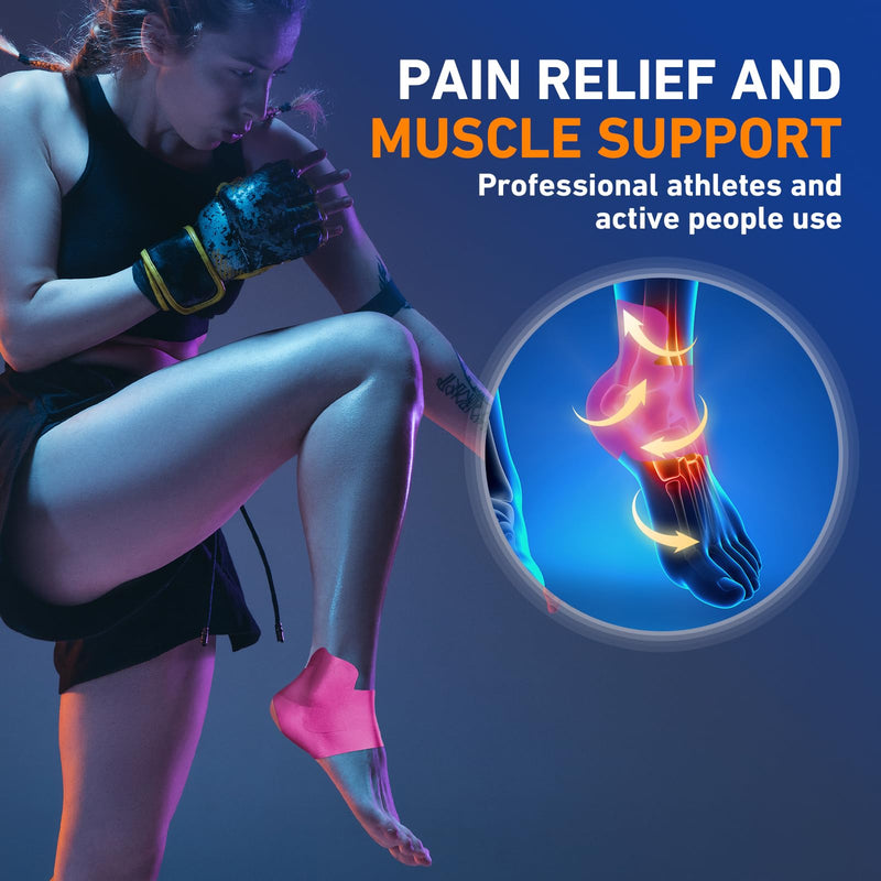 Kinesiology Tape for Ankle, KTQUICK 12 Count Ankle Tape Precut, Original Cotton Waterproof & Breathable, Enhance Elastic Kinesiology Athletic Tape for Ankle Support and Muscle to More Sports (Pink) Pink