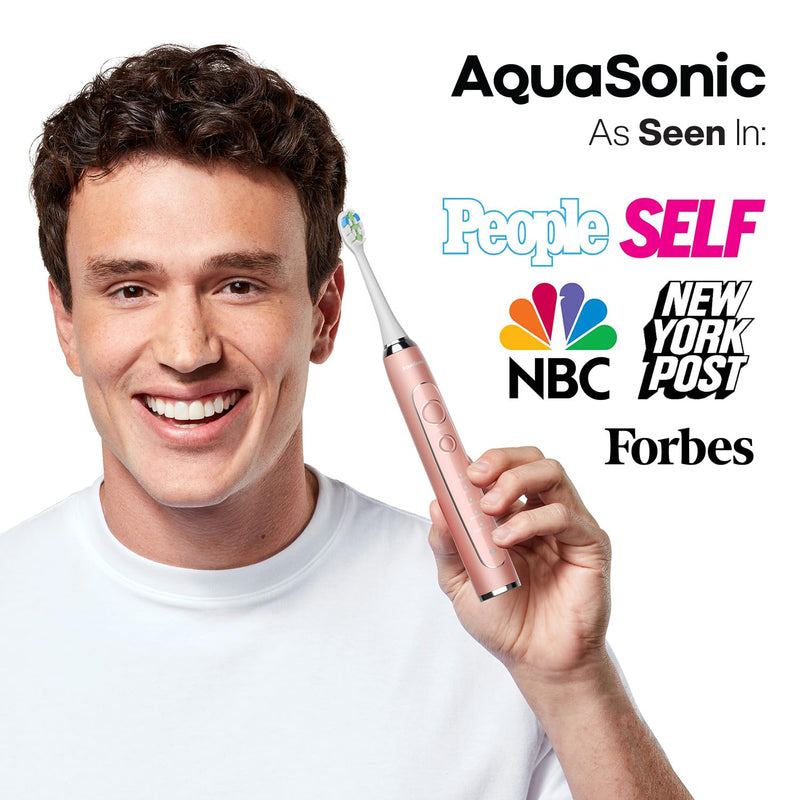 Aquasonic Vibe Series PRO – Ultra-Whitening Electric Toothbrush – 5 Modes & Smart Timers – Premium Travel Case & 6 Proflex Brush Heads – ADA Accepted Toothbrush (Rose Gold) Rose Gold