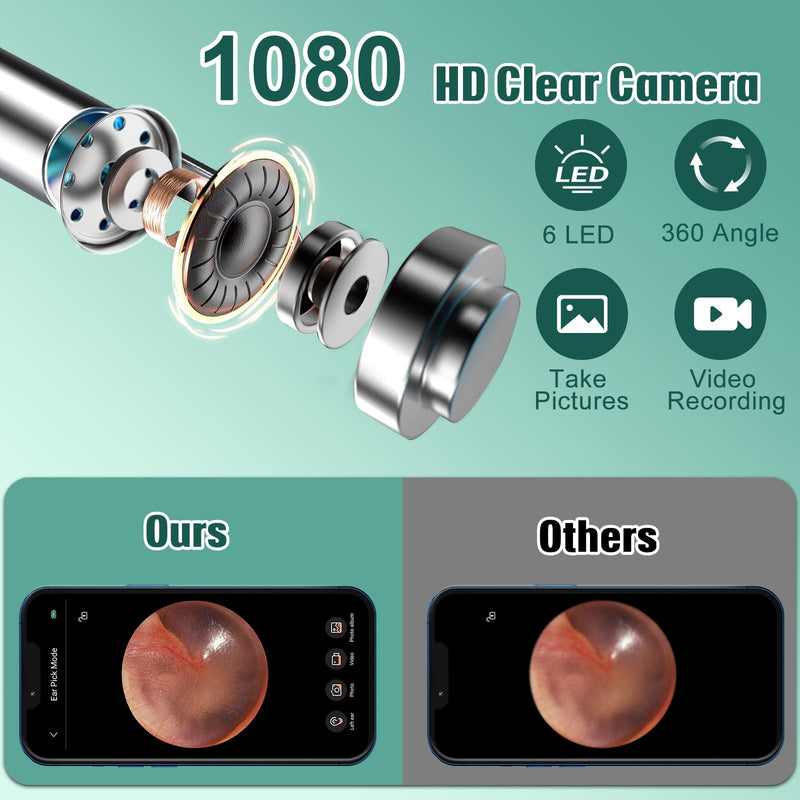 [Australia] - Earwax Remover Otoscope, LMECHN 1080P HD Otoscope, Wifi Ear Cleaner with Camera, Otoscope with 6 LEDs, IP67 Waterproof Otoscope Ear, for iPhone, Android, iPad, Black Black 2 