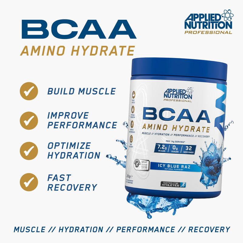 Applied Nutrition BCAA Powder - Branched Chain Amino Acids BCAAs Supplement, Amino Hydrate Intra Workout & Recovery Energy Drink (450g - 32 Servings) (ICY Blue Raz) Icy Blue Raz 450g (Pack of 1)