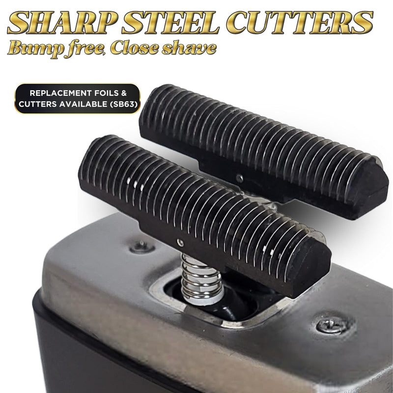 [Australia] - Supreme Trimmer Crunch STF602 – Waterproof Double Foil Shaver for Men | 150 Min Runtime, Wet/Dry Cordless & Corded Electric Razor | Hypoallergenic Foils for Face, Head & Stubble Black 