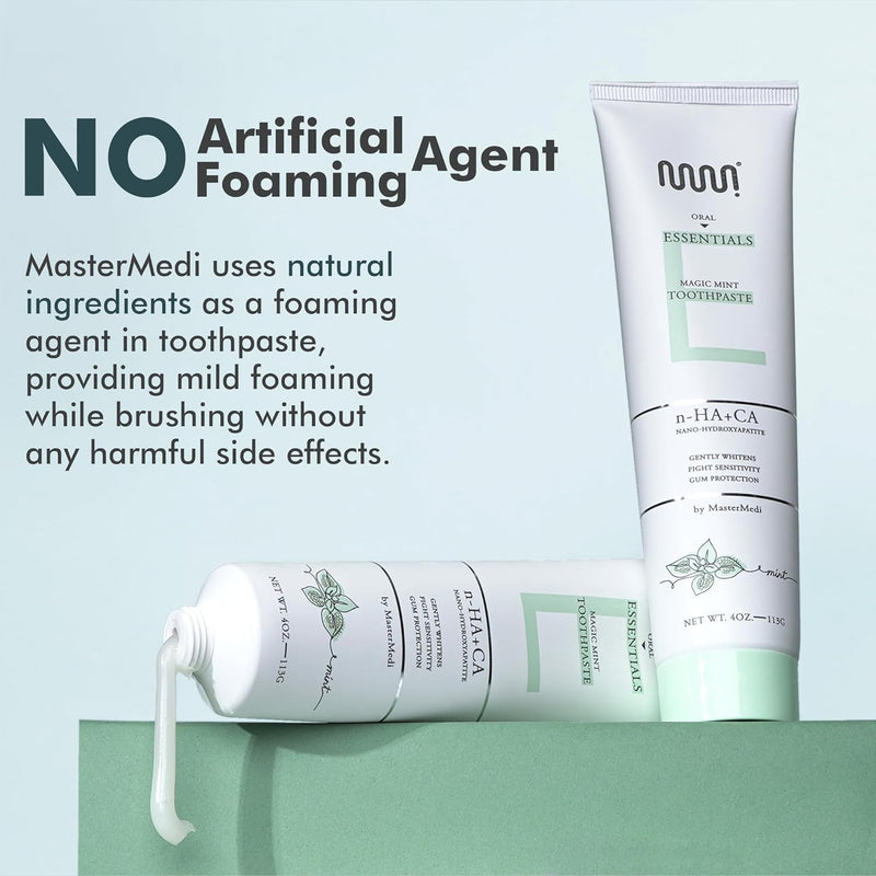 MasterMedi Nano Hydroxyapatite Toothpaste (Inspired by 10% nHA Formulas), Fluoride-Free, Whitening, Sensitive Teeth Care, Enamel Support, SLS Free, Xylitol, Magic Mint, 4 Oz (Pack of 2) A - Magic Mint (Pack of 2)