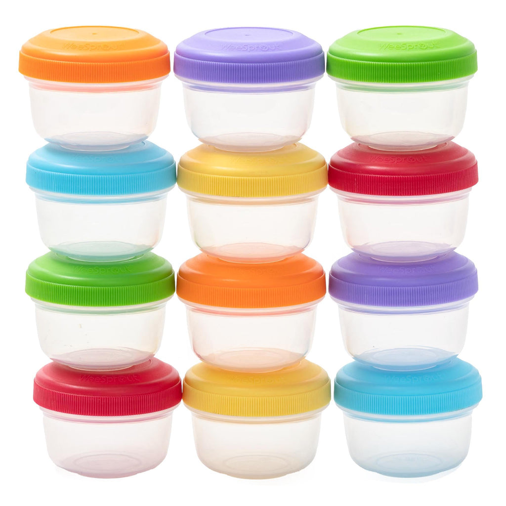 WeeSprout Baby Food Containers - Small 4 oz Containers with Lids, Leakproof & Airtight, Freezer Safe, Dishwasher Safe, Thick Food Grade Plastic, Set of 12 Baby Food Storage Containers + Color Options Variety