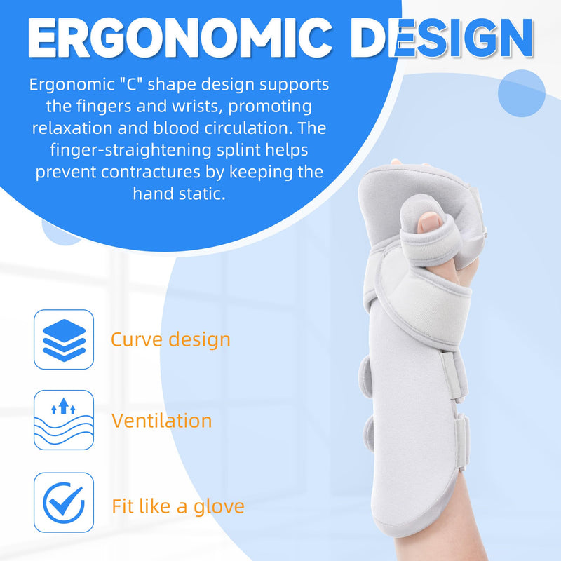 [Australia] - Fanwer Stroke Resting Hand Splint Left&Right, Hand Brace Splint for Stroke Patients - Functional Night Immobilizer Wrist Finger Brace Support for Straightening Fingers, Arthritis, Carpal Tunnel Syndrome (Right) Right 