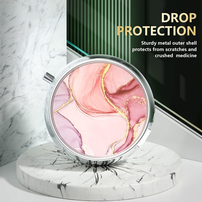 [Australia] - Nipichsha Pill Box, Small Pill Case for Purse & Pocket, Cute Medicine Organizer Travel Pillbox, Portable Pill Container Holder to Hold Vitamins, Medication, Fish Oil and Supplements, Pink Marble 