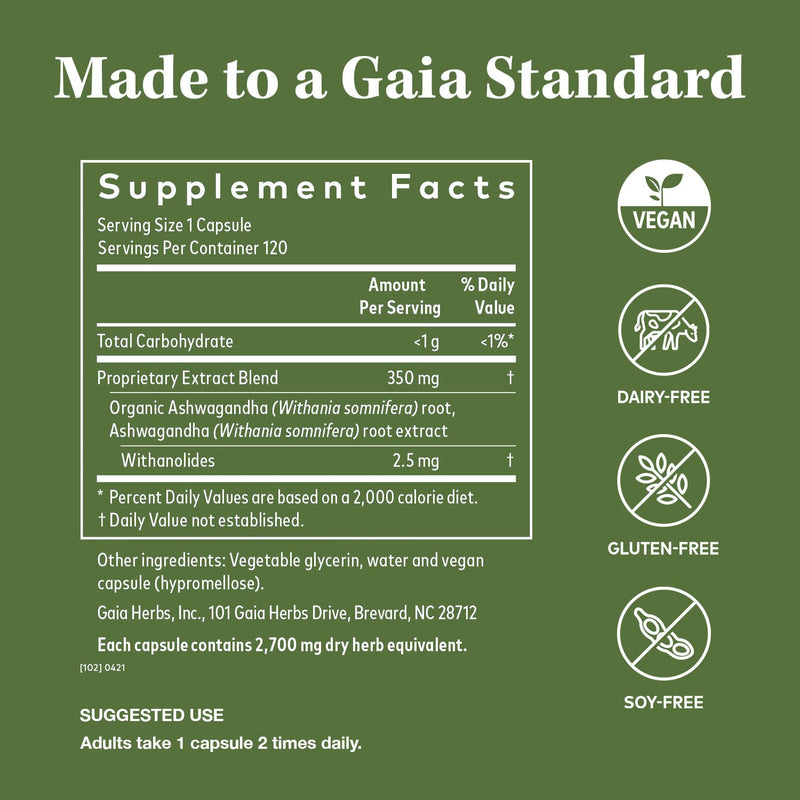 [Australia] - Gaia Herbs, Ashwagandha Root Vegan Liquid Phyto Capsules - Stress Relief, Immune Support Supplement, Balanced Energy Levels and Mood , 120 Ct (Pack of 1) 120 Count (Pack of 1) 