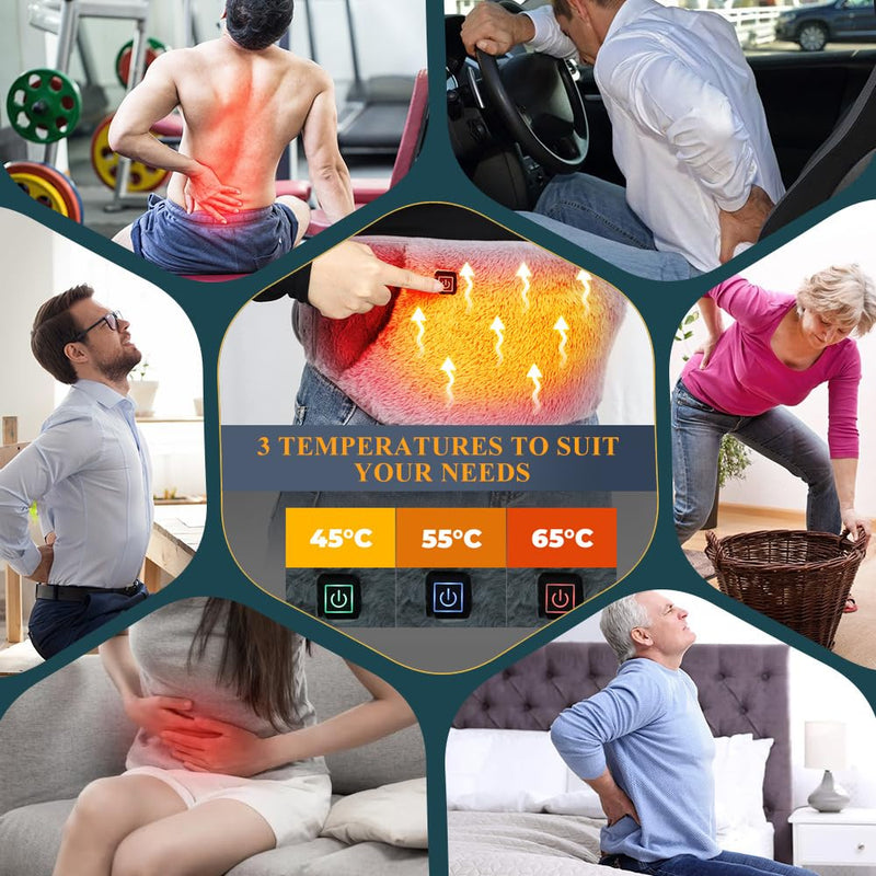 [Australia] - HASAIKA® Electric Heat Belt, Lumbar Warmer, Heat Belt with Hand Pockets, Three Level Temperature Control for Back, Abdomen and Waist Pain 