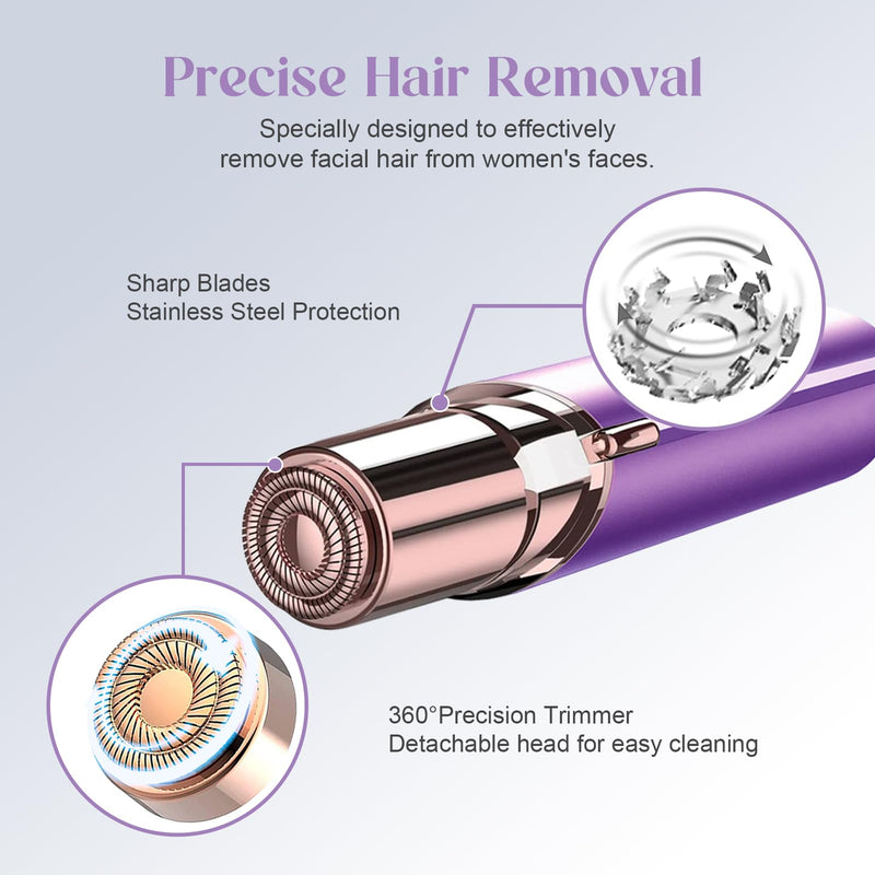 Battery Powered Facial Hair Remover for Women Lips, Chin, Neck, and Cheeks - Gentle and Pain with 2-pc Replacement Heads and 1 Battery 2 Heads+Purple(Battery) 4