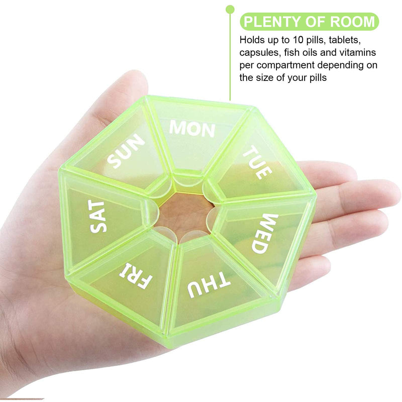 2PCS Weekly Pill Organizer Large 7 Day Pill Box Organizer Daily Medicine Case for Vitamin Fish Oil Pills Supplements Arthritis Friendly Green