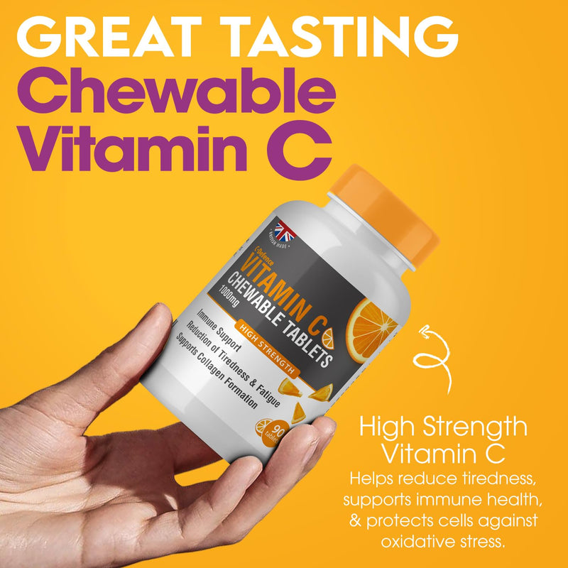 Vitamin C 1000mg Chewable 90 x 2, Supports Immune Health and Helps Fight Colds - Helps Reduce Tiredness and Fatigue 90 count (Pack of 2)
