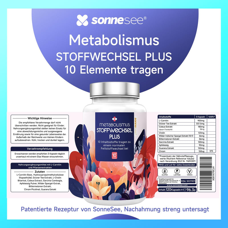 [Australia] - Metabolism 10-fold complex high dose with L-carnitine green tea choline wild Indian asparagus bitter melon garcinia cambogia & chrome apple cider vinegar capsules produced in Germany 