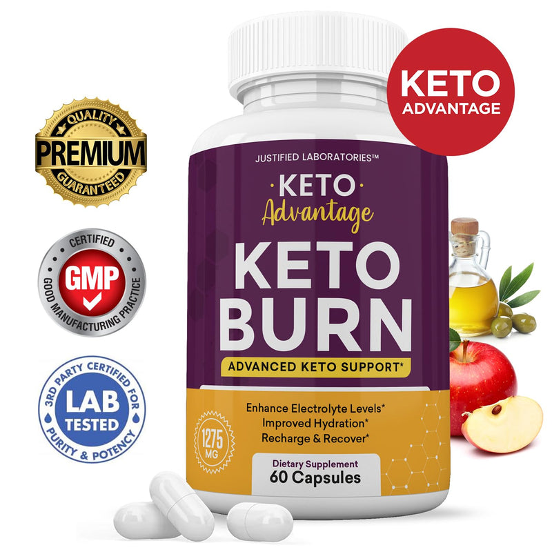 [Australia] - (2 Pack) Keto Advantage Keto Burn Pills 1275MG New & Improved Formula Contains Apple Cider Vinegar Extra Virgin Olive Oil Powder Green Tea Leaf 120 Capsules 