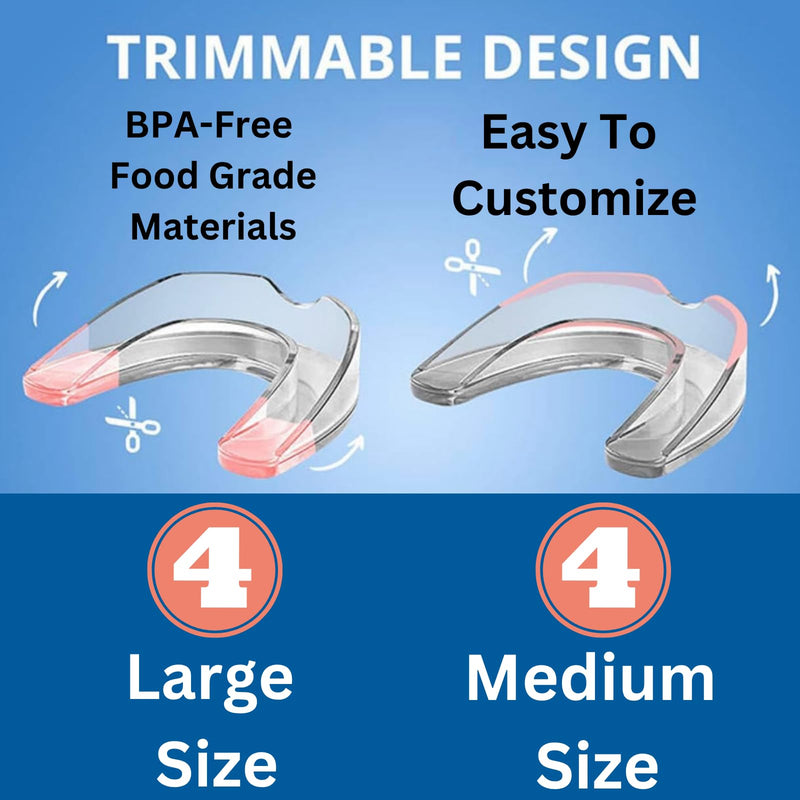 Cool Mouth Guard for Grinding Teeth at Night, 8 Pcs Bite Guard for Teeth Clenching Nighttime, 2 Sizes, BPA Free, 2 Retainer Cases Included