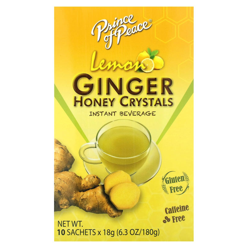 [Australia] - Prince of Peace Instant Natural Lemon Ginger Honey Crystals, 10 Sachets ‚Äì Instant Hot or Cold Beverage for Nausea Relief and Soothes Throat ‚Äì Easy to Brew Ginger and Honey Crystals 10 Count (Pack of 1) 