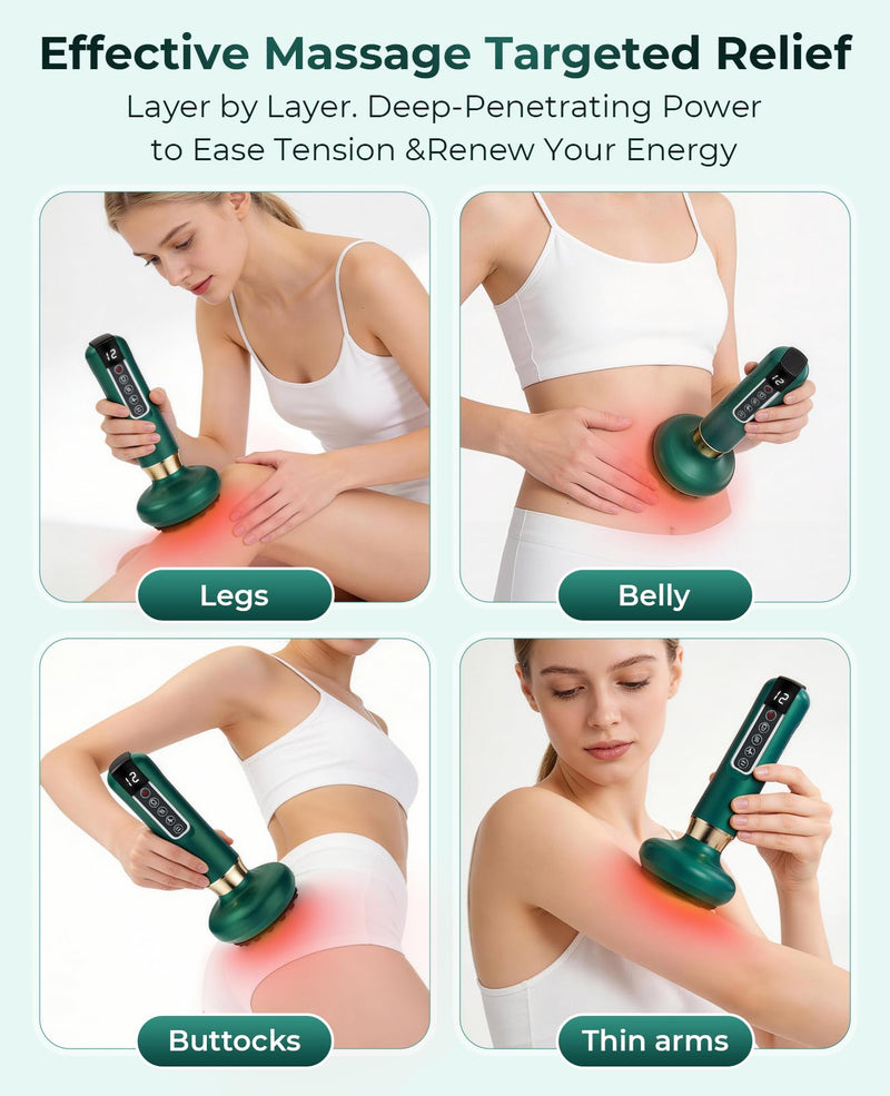 Lymphatic Drainage Massager Electric Cupping Massager with Heat Vibration and Red Light, 12 Level Suction Body Massager for Legs Arms Waist Abdomen, Rechargeable Cellulite Massage Tool for Home Use