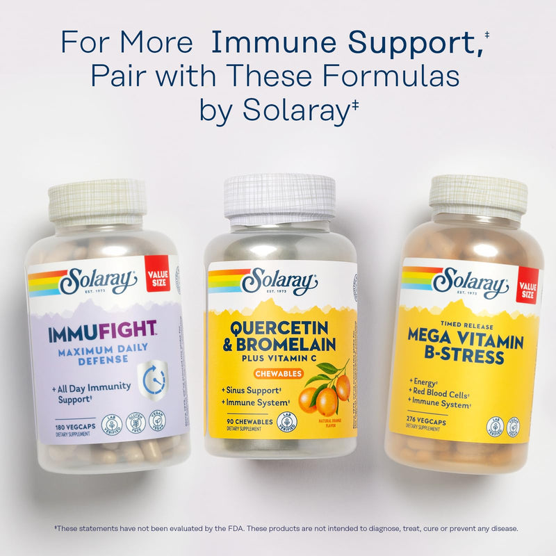 SOLARAY Quercetin Bromelain & Vitamin C, Orange, 90 Chewables | Immune, Heart & Antioxidant Support, 500 mg Quercetin, 50 mg Bromelain & 1,250 mg Vitamin C, 30 Servings, Lab Verified