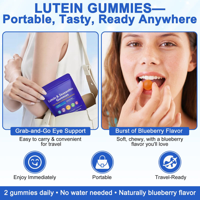 Lutein Gummies 60 Count, Eye Health Supplement, Eye Support Gummies with Zeaxanthin, Vitamins A, C & E, Provide Antioxidant Support & Maintain Visual Comfort, Daily Vision Support Supplement