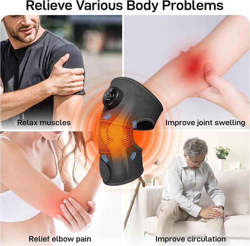 Cordless Knee Massager with Heat and red Light,Knee Brace for Arthritis Pain Relief,Heating Pad for Knee Shoulder Elbow,Gift for Women Men (Black) Black