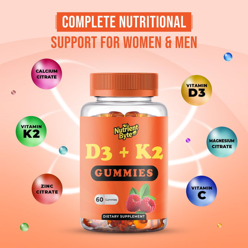Vitamin D3 K2 Gummies – 4000 IU D3 + 100 mcg K Blend – Immune & Bone Support – Vegan, Non-GMO & Gluten-Free – 60 Berry-Flavored Gummies for Adults & Childern