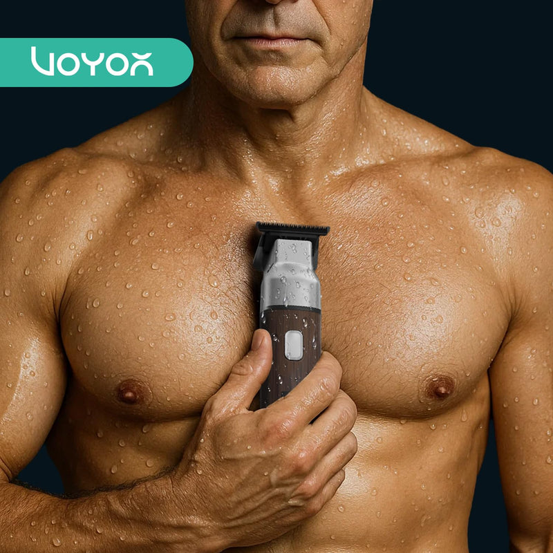 VOYOR Body Hair Trimmer for Men,Electric Razor,Versatile Groin & Body Trimmer,Waterproof and Cordless Shaver, Manscaper for Men, USB-C Charging Groomer,Ceramic Blade Razor Male Grooming HT310 (Wood) Wood
