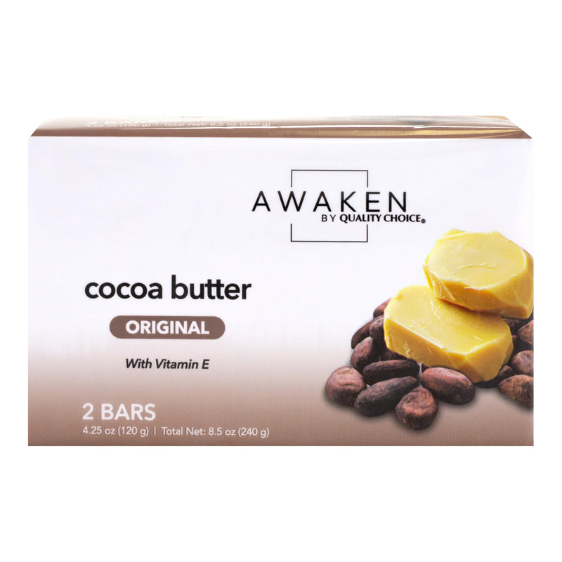 Awaken Cocoa Butter Bar Soap with Vitamin E, Moisturizing Body and Face Cleanser, Gentle Daily Bath Soap with Rich Creamy Lather, Nourishing Skincare Bars 2.13 Ounce (Pack of 2)