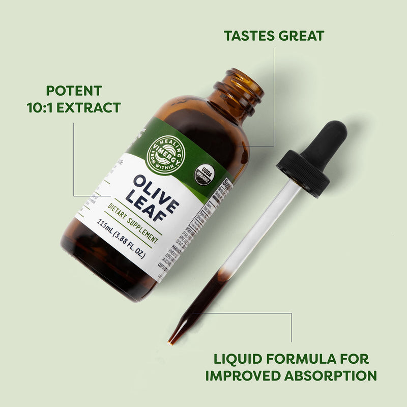 [Australia] - Vimergy Organic Olive Leaf Extract, 57 Servings – Pure Olive Leaf Liquid Drops – Supports Immune and Cardiovascular Health - USDA Organic, Gluten-Free, Non-GMO, Vegan & Paleo Friendly (115 ml) 